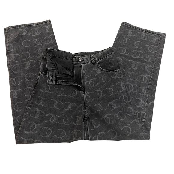 CHANEL 23B 2024 Runway Jeans 34 FR | Black Denim, White CC Logo, Baggy Oversized - Picture 10 of 14